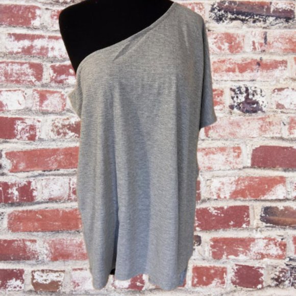 ninexis Tops - Grey One Shoulder Ribbed Draped Top